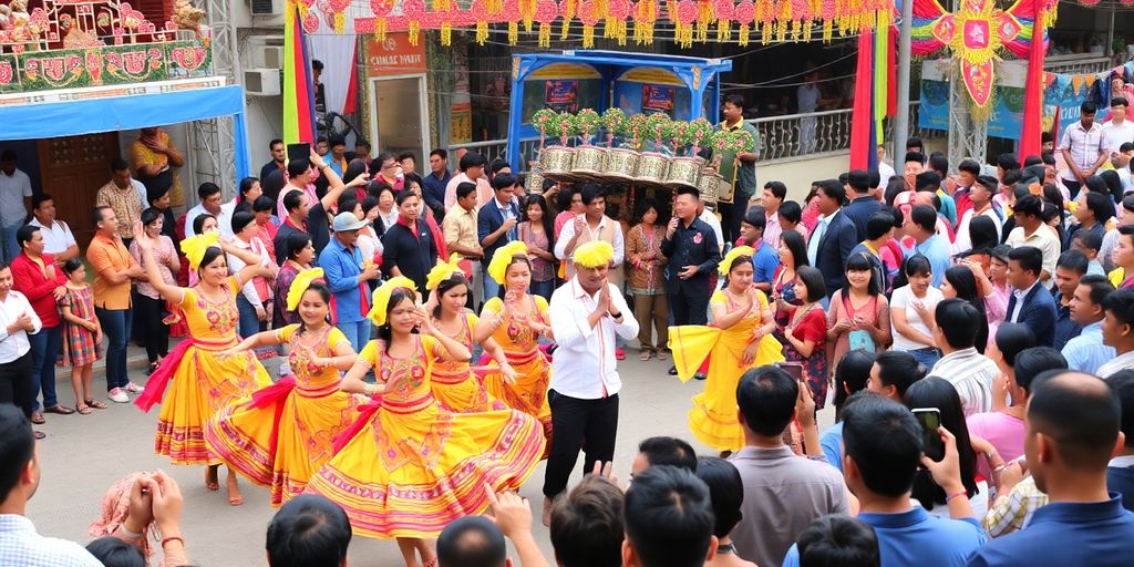 Colorful dancers at Festival Sibu 2024 celebration.